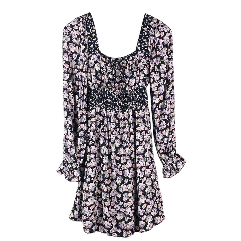Sonoma Women's Black Floral Milk Maid Dress Size XS Whimsy Coquette Fairy